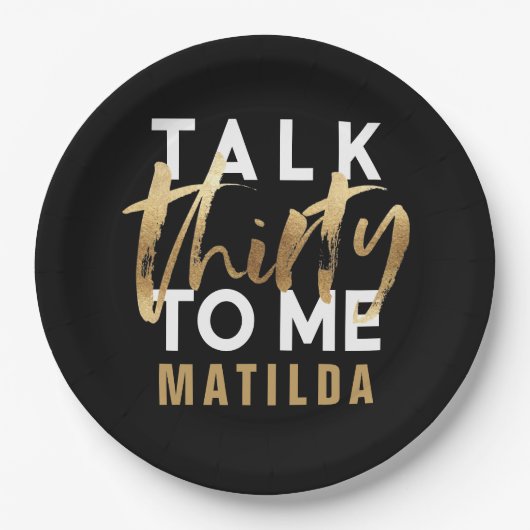 30人を私に写真の金ゴールドタイポグラフィ ペーパープレート (正面)