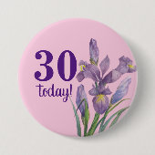 30今日の水色パープルアイリスボタニカルフローラ 缶バッジ (正面)