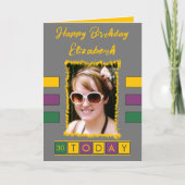 30今日の追加の写真と名前グレー黄色の誕生日 カード (正面)