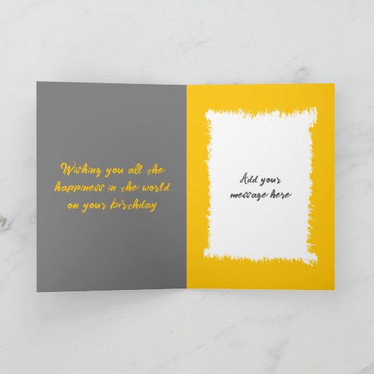 30今日の追加の写真と名前グレー黄色の誕生日 カード (内部)