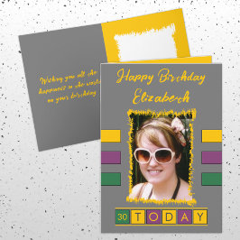 30今日の追加の写真と名前グレー黄色の誕生日 カード