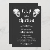 30代に別れを告げる ゴス スカル 40歳の誕生日 RIP 招待状 (正面/裏面)