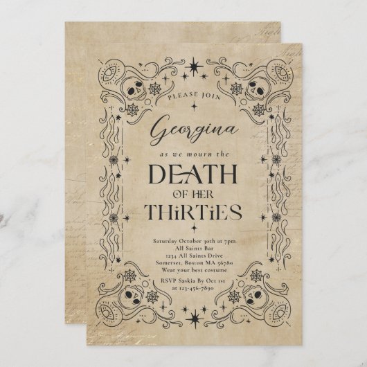 30代の死ハロウィーン40歳の誕生日パーティー 招待状 (正面/裏面)
