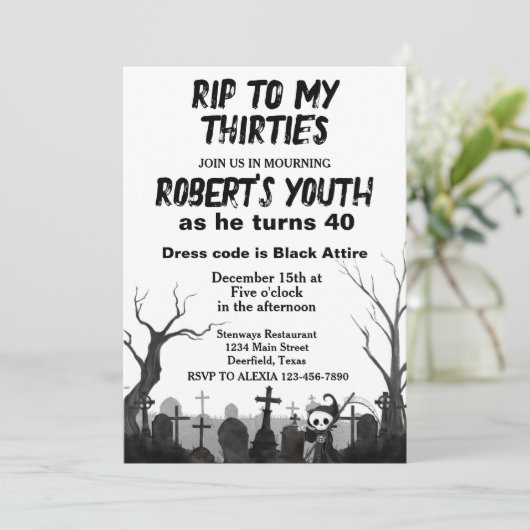 30代または任意の年齢の誕生日パーティーにRIP 招待状 (スタンド正面)