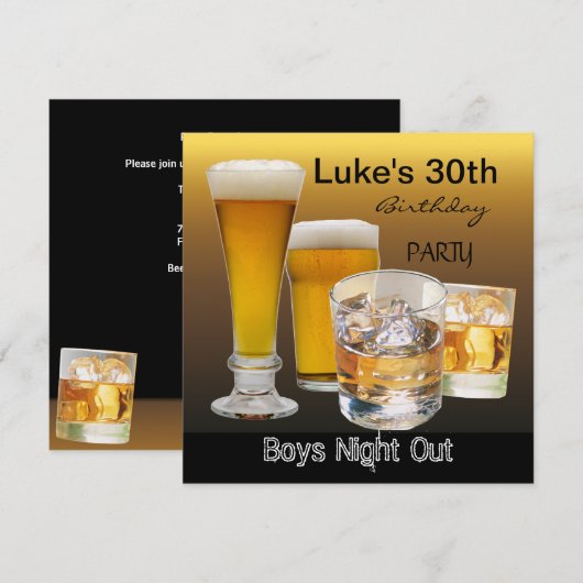 30代男子の誕生日パーティー ビールで乾杯 男の夜2 招待状 (正面/裏面)