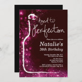 30代目のワイン誕生日,完璧なピンク色のグリッター 招待状 (正面/裏面)