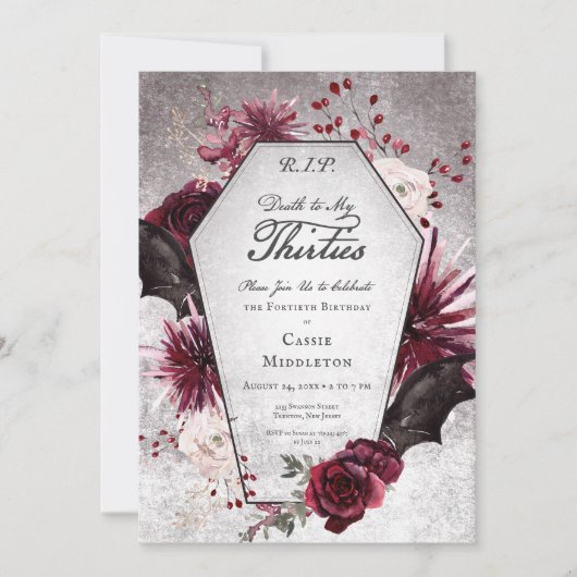 30代素朴40歳の誕生日までのゴシック死 招待状 (正面)