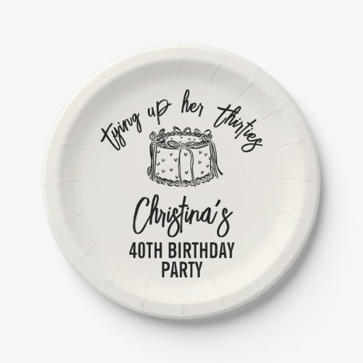 30代40歳の誕生日を迎えるブラックボウ ペーパープレート (正面)