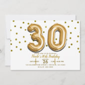 30個のゴールドバルーンとコンフェッティ 30歳の誕生日パーティー 招待状 (正面)