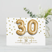 30個のゴールドバルーンとコンフェッティ 30歳の誕生日パーティー 招待状 (スタンド正面)