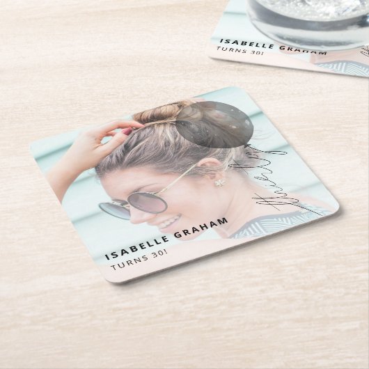 30個のバルーン文字列 | 写真30th Birthdayパーティー スクエアペーパーコースター (アングル)