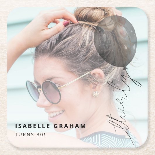 30個のバルーン文字列 | 写真30th Birthdayパーティー スクエアペーパーコースター (正面)