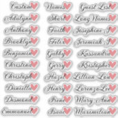 「30個の名前」カスタムゲストリストカリグラフィーピンクハート シール (正面)