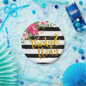 30及び気のあるそぶりをしたなプレート-黒い及び白の花柄 ペーパープレート (パーティー)