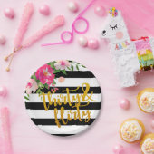 30及び気のあるそぶりをしたなプレート-黒い及び白の花柄 ペーパープレート (パーティー)