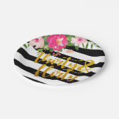 30及び気のあるそぶりをしたなプレート-黒い及び白の花柄 ペーパープレート (アングル)