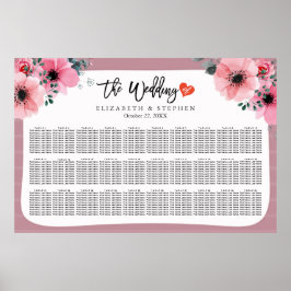 30台の結婚座席表の水彩フローラ ポスター