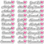 30名のゲストカスタムリスト書道ピンクハート シール (正面)