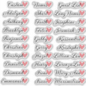 30名様 オーダーメイド ゲストリスト カリグラフィー ピンク ハート シール (正面)