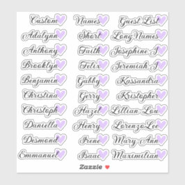 30名様 カスタム ゲストリスト カリグラフィー ライラック ハート シール