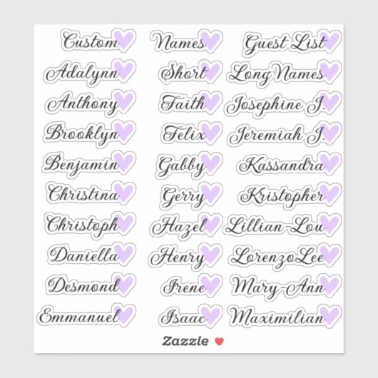 30名様 カスタム ゲストリスト カリグラフィー ライラック ハート シール (シート)