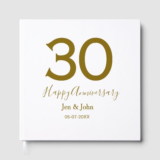 30周年おめでとう名前日付ゴールド太字レター ゲストブック (正面)