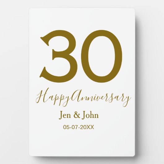 30周年おめでとう名前日付ゴールド太字レター フォトプラーク (正面)