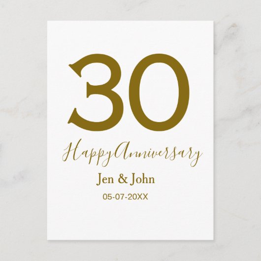 30周年おめでとう名前日付ゴールド太字レター ポストカード (正面)