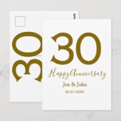 30周年おめでとう名前日付ゴールド太字レ ポストカード (正面/裏面)