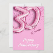 30周年おめでとう　ピンクの風船カード　同僚記念日 招待状 (正面)