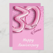 30周年おめでとう　ピンクの風船カード　同僚記念日 招待状 (正面/裏面)