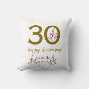 30周年おめでとう name date ゴールドの赤い葉 クッション