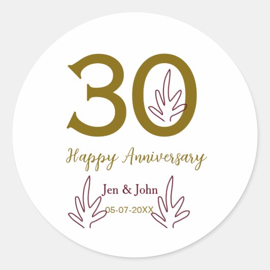 30周年おめでとう name date 黄金の紅葉 ラウンドシール (正面)