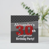 30周年サプライズ誕生日 チャコールとレッドのモダン 招待状 (スタンド正面)