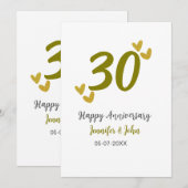 30周年ハッピーアニバーサリー ゴールデングレー 結婚記念日 カップル 招待状 (正面/裏面)