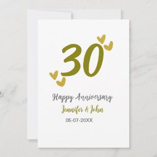 30周年ハッピーアニバーサリー ゴールデングレー 結婚記念日 カップル 招待状