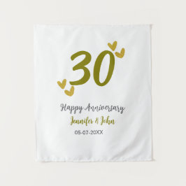 30周年ハッピーアニバーサリー ゴールド グレー 結婚カップル タペストリー