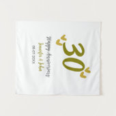 30周年ハッピーアニバーサリー ゴールド グレー 結婚カップル タペストリー (正面(横))