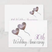 30周年パール婚記念日の紫ハート サンキューカード (正面/裏面)