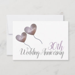 30周年パール結婚記念日のハート風船 出欠カード