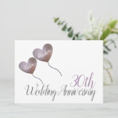 30周年パール結婚記念日のハート風船 招待状 (スタンド正面)