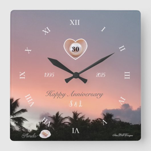 30周年パール結婚記念日をカスタマイズする スクエア壁時計 (正面)