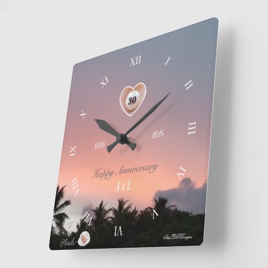 30周年パール結婚記念日をパーソナライズ スクエア壁時計 (傾斜)