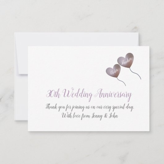 30周年パール結婚記念日 紫のハート サンキューカード (裏面)