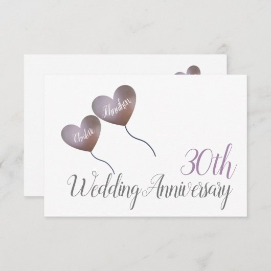 30周年パール結婚記念日 紫のハート サンキューカード (正面/裏面)