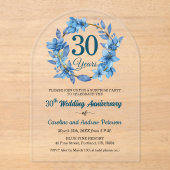 30周年ブルーフローラルサプライズ結婚記念日 アクリル招待状 (正面)