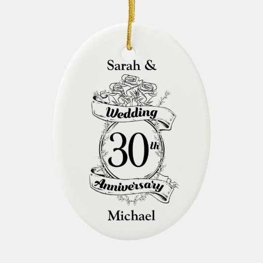 30周年結婚フラワーズロマンティックバラ セラミックオーナメント (正面)