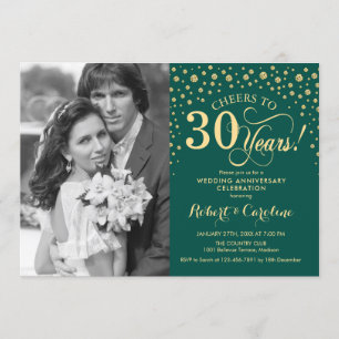 30周年結婚記念日と写真 - 緑の金 招待状
