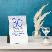 30周年結婚記念日のおめでとう銀青グリッター フォトプラーク (側面)