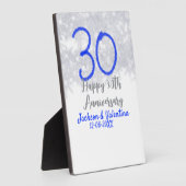 30周年結婚記念日のおめでとう銀青グリッター フォトプラーク (側面)